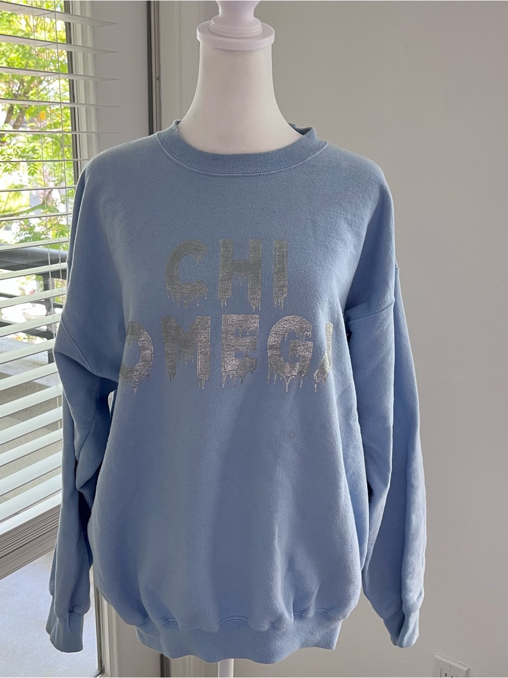 Hanes Light Blue Cotton Chi Omega Crewneck Sweatshirt